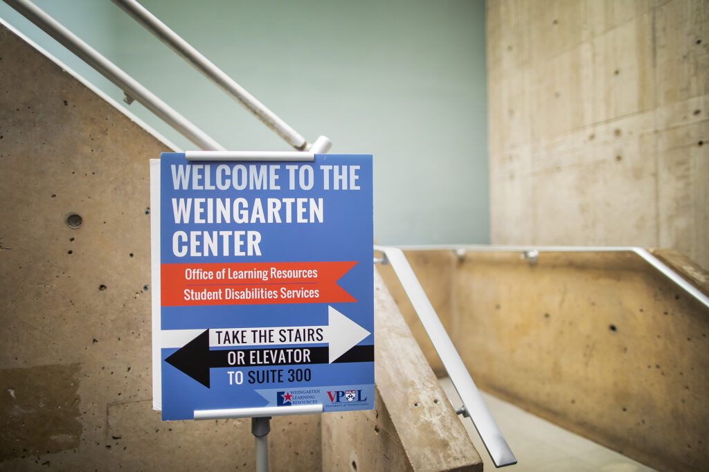 Indoor sign indicating location of Weingarten Center